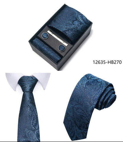 Luxury Brand 8 cm Tie Handkerchief Cufflink Clip Set For Men Wedding Gravata Suit Accessories Holiday Gift Box - BOC-WEAR