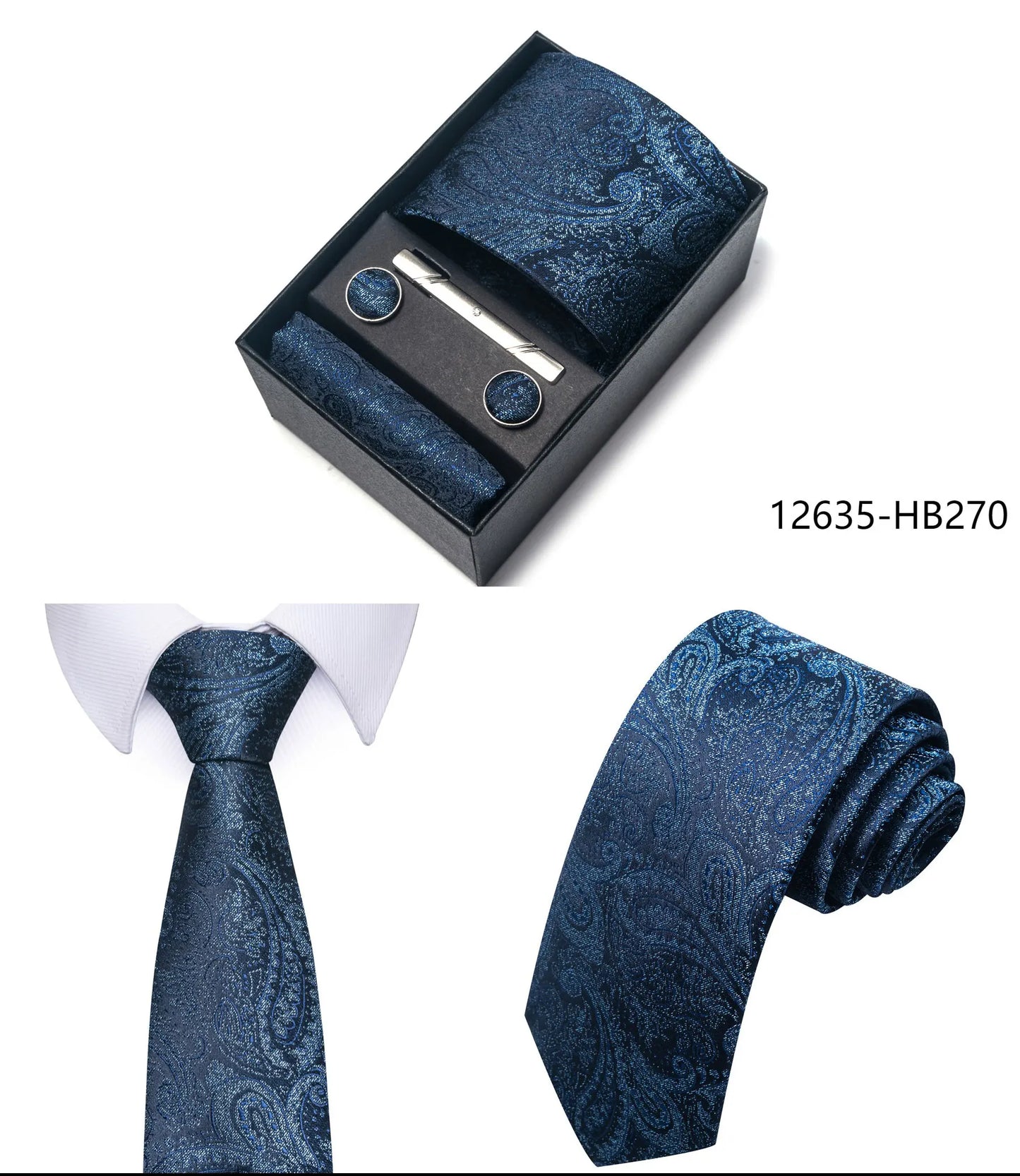 Premium Men's Tie Gift Set - 8cm Silk Necktie with Pocket Square, Cufflinks & Tie Clip - BOC-WEAR