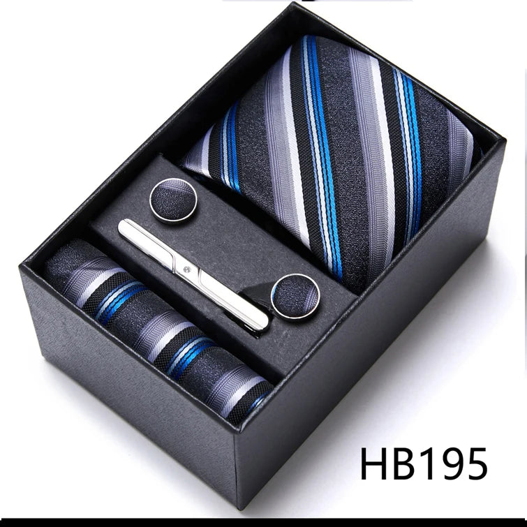 Top Grade Holiday Gift Box 7.5 cm Green Print Tie Pocket Squares Cufflink Set Gravatas Man Suit Accessories Fit Formal Party - BOC-WEAR