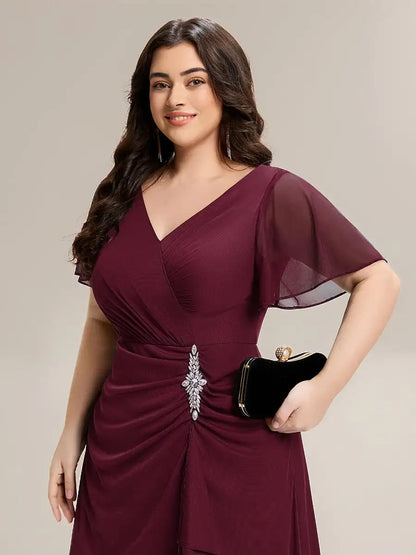 Plus Size Ruffled V-Neck Slit Maxi Dress