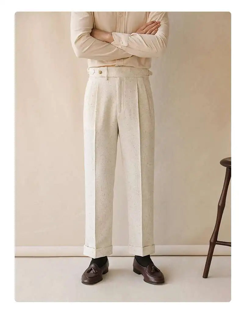 Top Quality Casual High Waist Straight Leg Trouser For Men Winter Paris Button Trouser Business Naples Gentleman Suit Pants