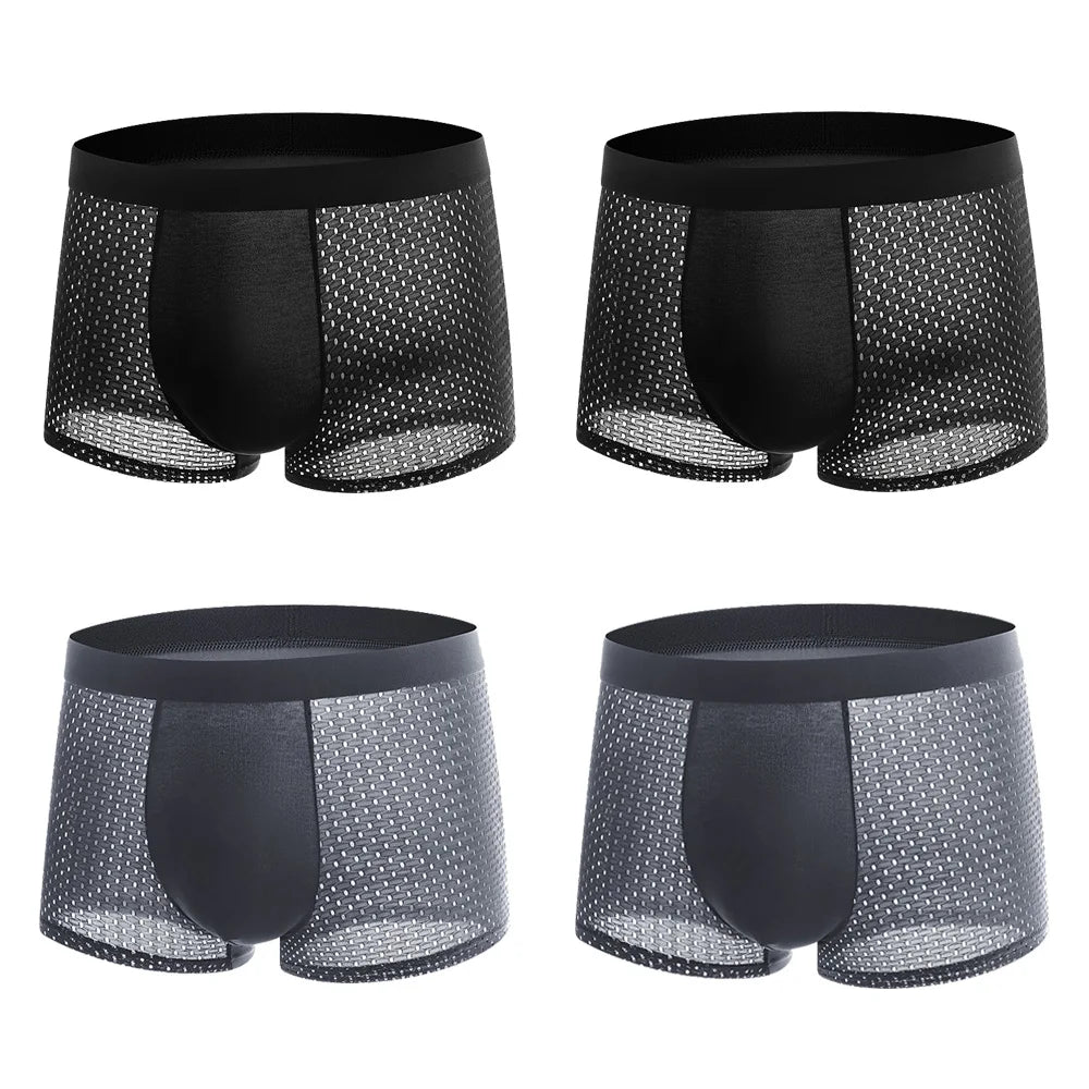 BOC-WEAR Men's Ice Silk Boxers - 4-Pack Mesh Breathable Underwear - BOC-WEAR