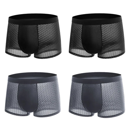 BOC-WEAR Men's Ice Silk Boxers - 4-Pack Mesh Breathable Underwear - BOC-WEAR
