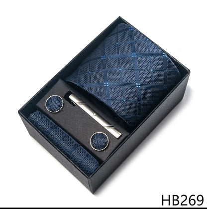 Premium Men's Tie Gift Set - 8cm Silk Necktie with Pocket Square, Cufflinks & Tie Clip - BOC-WEAR