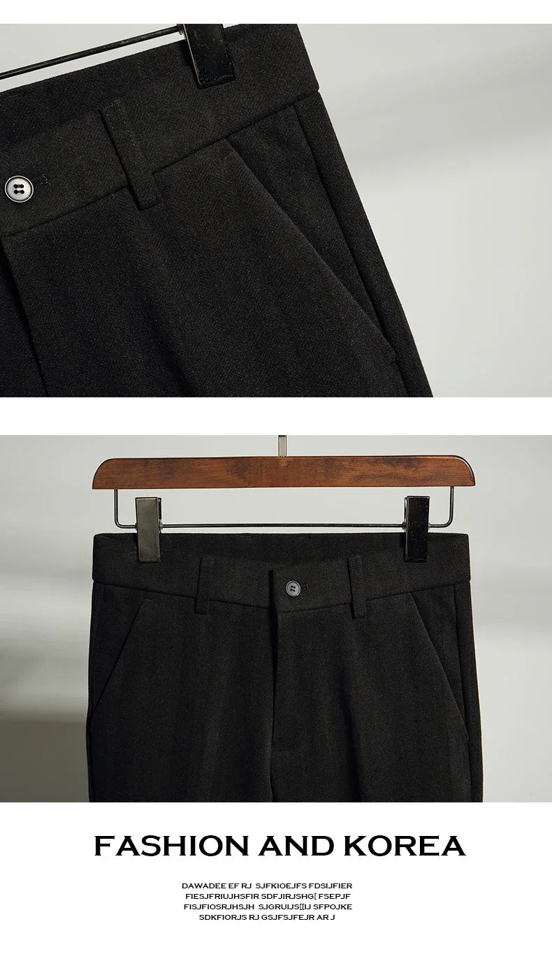 Autumn Winter Thickened Woolen Suit Pant High Quality Men Business Slim Striped Trousers Formal Wear Office Social Dress Pants