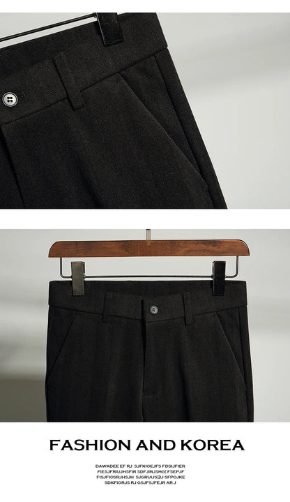 Autumn Winter Thickened Woolen Suit Pant High Quality Men Business Slim Striped Trousers Formal Wear Office Social Dress Pants