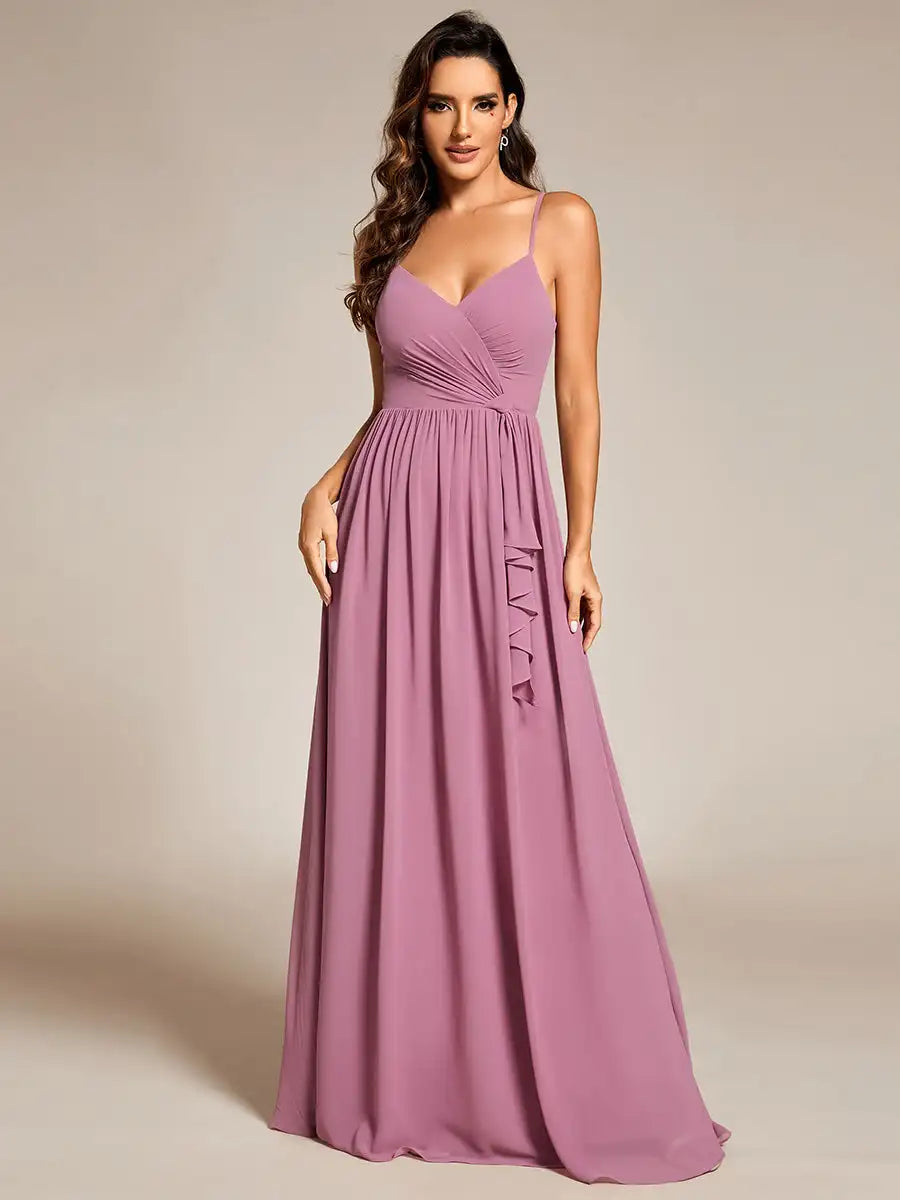 Elegant Evening Dresses Maxi Sleeveless Pleated Lotus Leaf Floor Length 2025 Ever Pretty of Chiffon Orchid Bridesmaid Dress