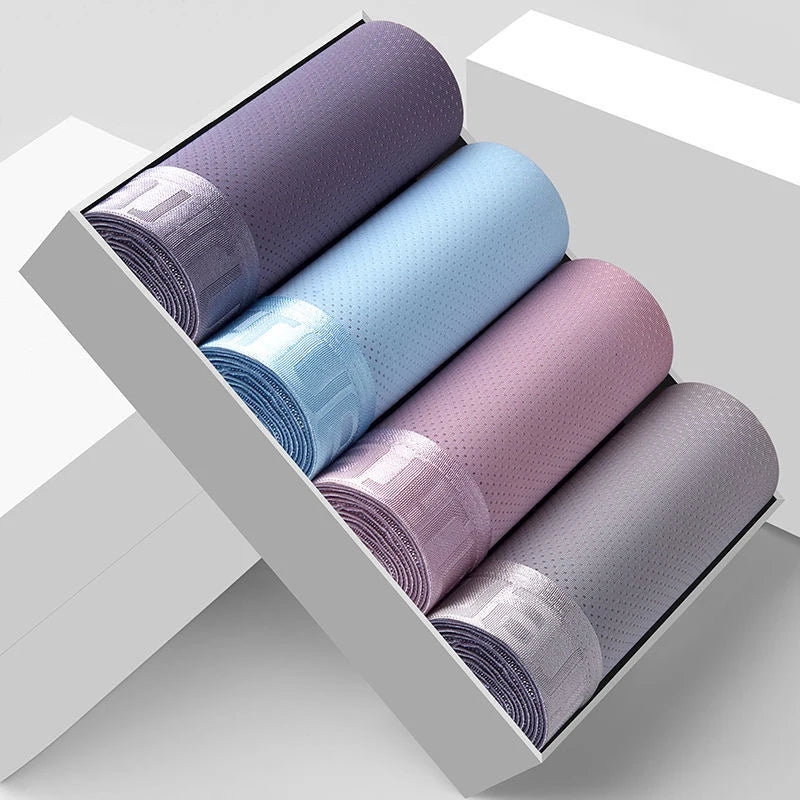 BOC-WEAR Men's Ice Silk Boxers - 4-Pack Breathable Mesh Underwear - BOC-WEAR