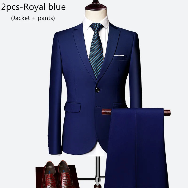 Luxury 3 piece men's wedding suit fashion men's slim solid color business office suit sets large size men Blazer+ pants + vest - BOC-WEAR