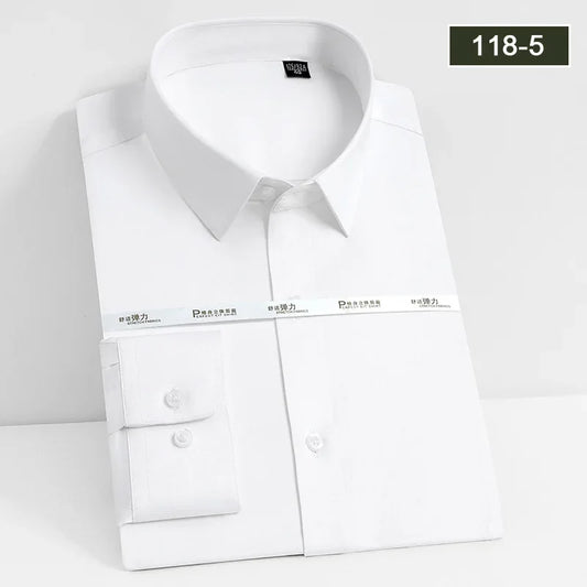 Men's white shirt long sleeved wedding business non ironing formal wear professional workwear casual wrinkle resistant shirt - BOC-WEAR