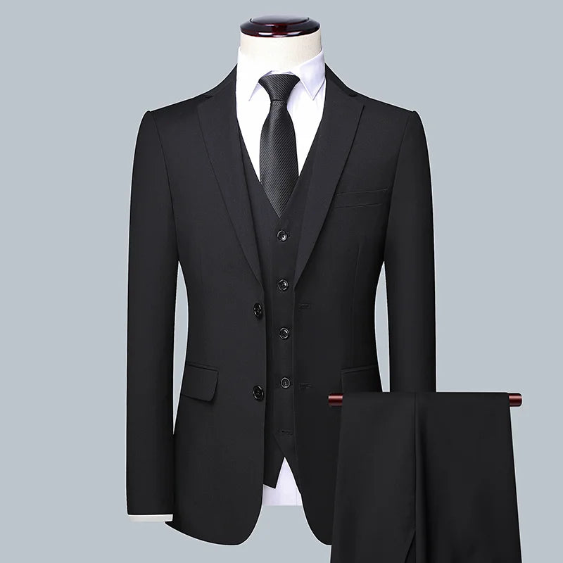 Suit Men Fashion  (Blazer+ Vest + Pants)  Business Wedding Work Casual Slim Professional Dress Groom Best Man Gentleman Suit - BOC-WEAR