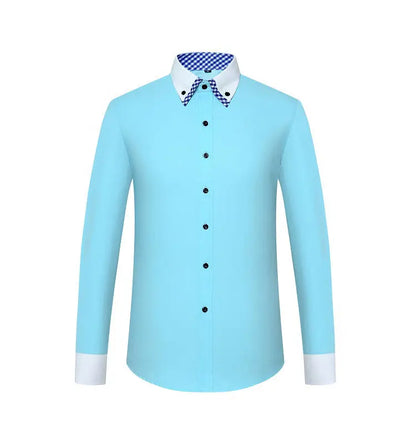 Mens Dress Shirt Long Sleeve Non Iron Fashion Double Layer Business Formal Regular Fit Office Camisa Social Solid Button Shirts - BOC-WEAR