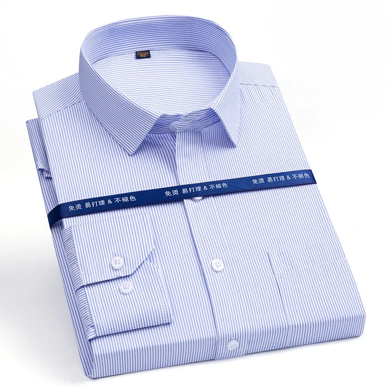 New Anti-Wrinkle Men's Shirts Long Sleeve For Men Slim Fit Stretch Camisa Social Business Formal Blouse White Office Shirt S-5XL - BOC-WEAR