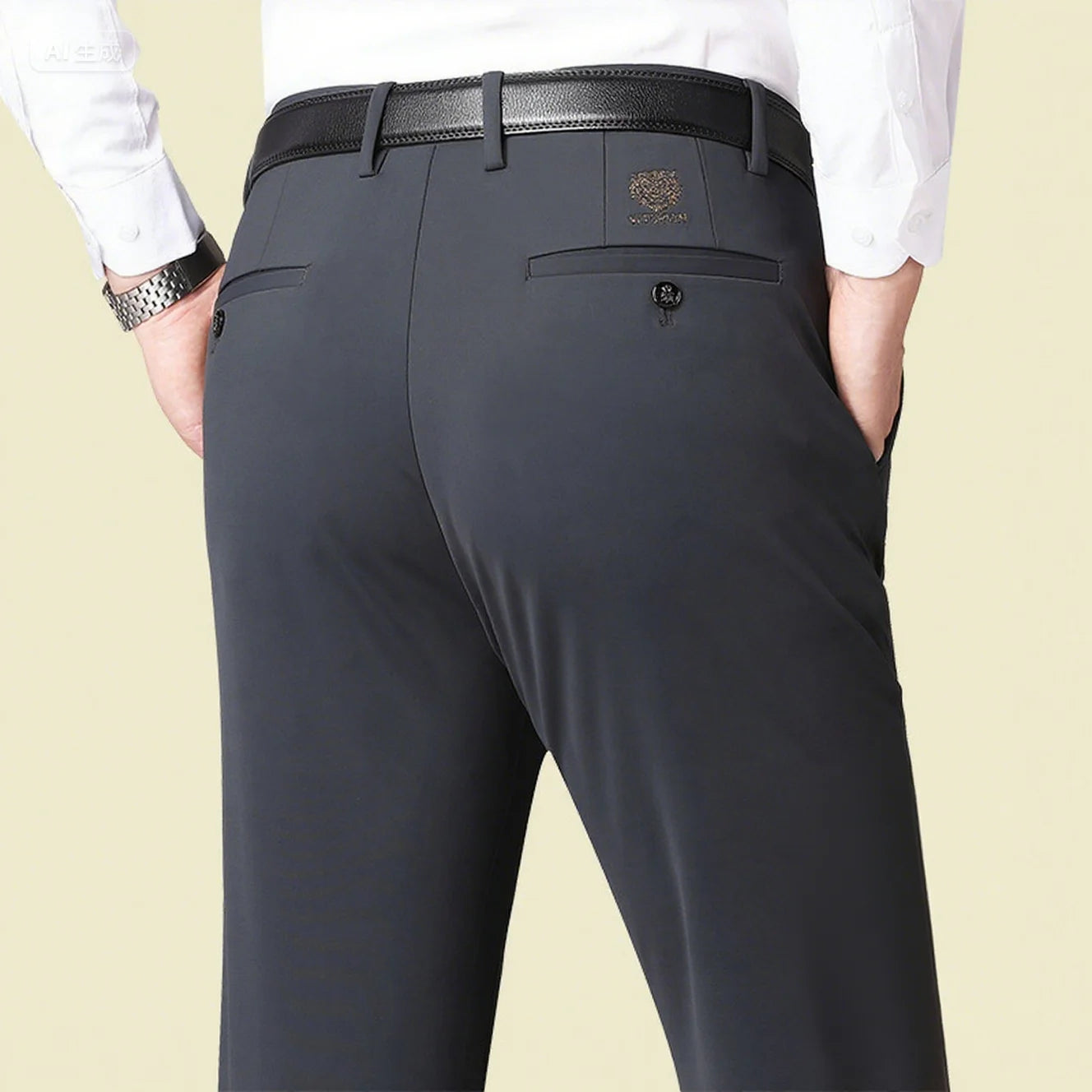 Men's autumn/winter fashionable business casual pants, elastic slim fit warm and plush suit pants, work clothes