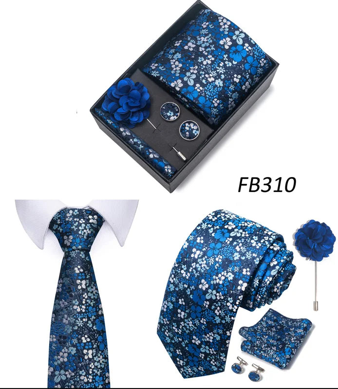 New Designer Blue Red Green Paisley Ties For Men Wedding Party Neck Tie Luxury Tie Pocket Square Cufllink Brooch Set - BOC-WEAR