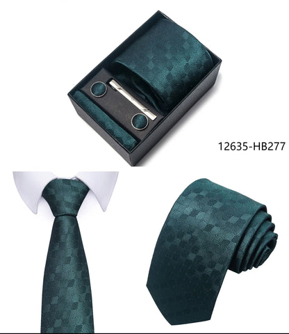 Premium Men's Tie Gift Set - 8cm Silk Necktie with Pocket Square, Cufflinks & Tie Clip - BOC-WEAR