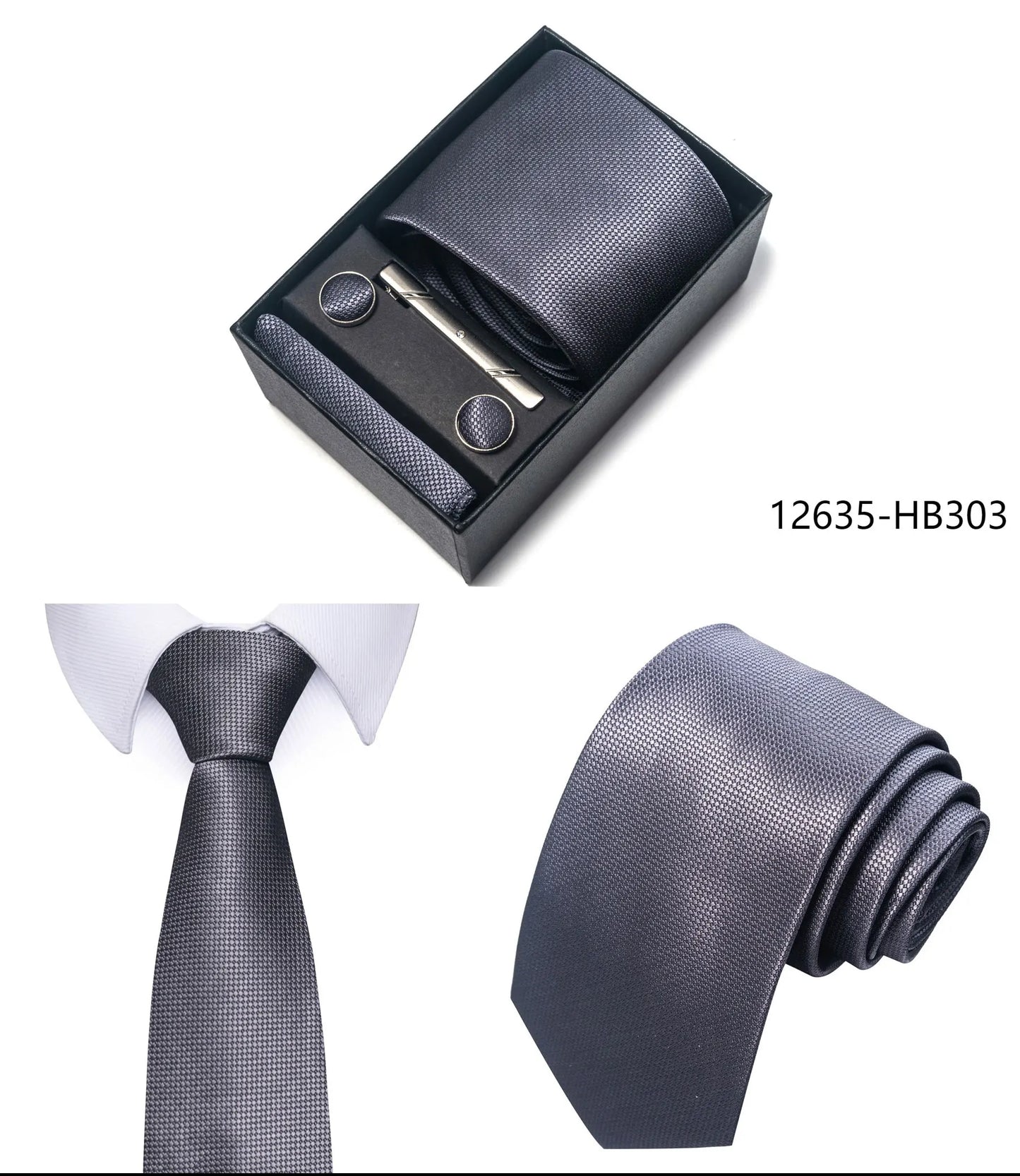 Luxury Brand 8 cm Tie Handkerchief Cufflink Clip Set For Men Wedding Gravata Suit Accessories Holiday Gift Box - BOC-WEAR