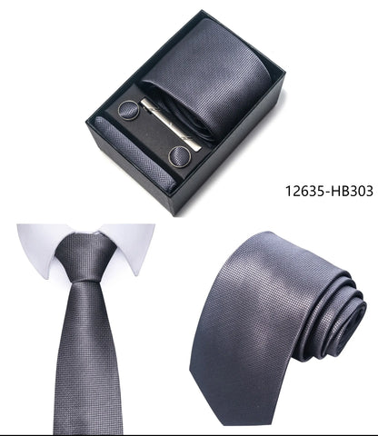 Luxury Brand 8 cm Tie Handkerchief Cufflink Clip Set For Men Wedding Gravata Suit Accessories Holiday Gift Box - BOC-WEAR