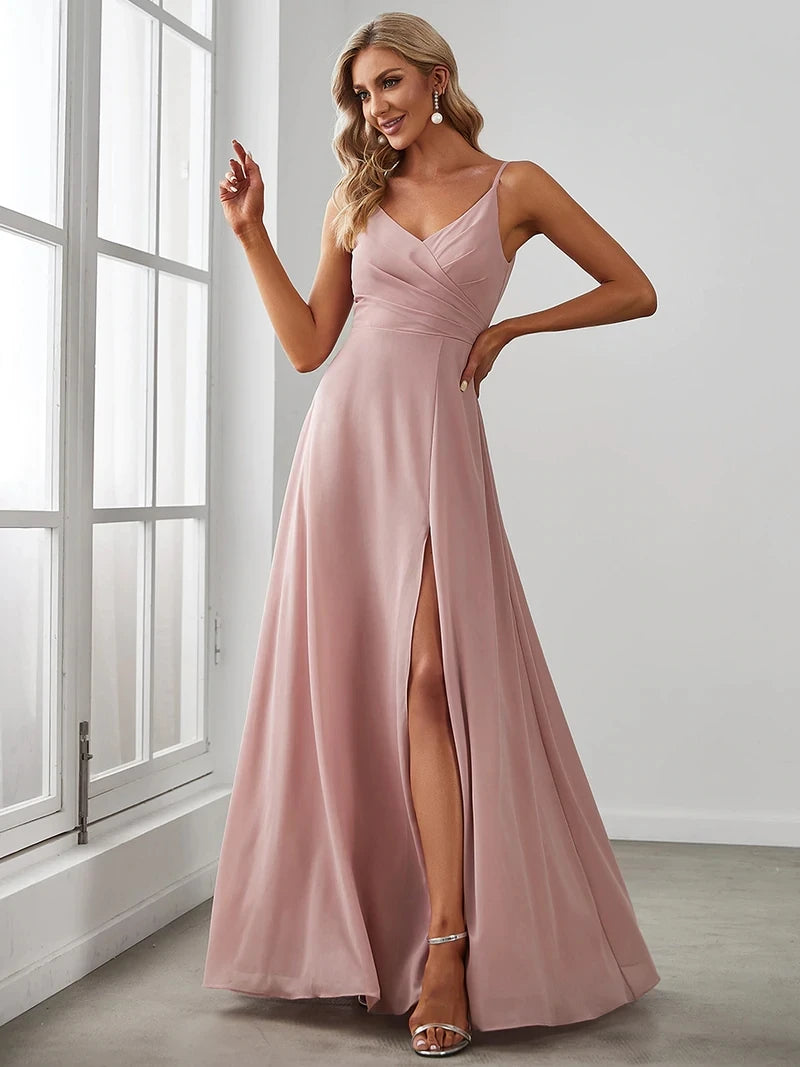 Elegant Evening dresses Long A LINE Spaghetti Strap V-Neck Floor-Length Gown 2025 Ever Pretty of Chiffon Simple Prom Women Dress