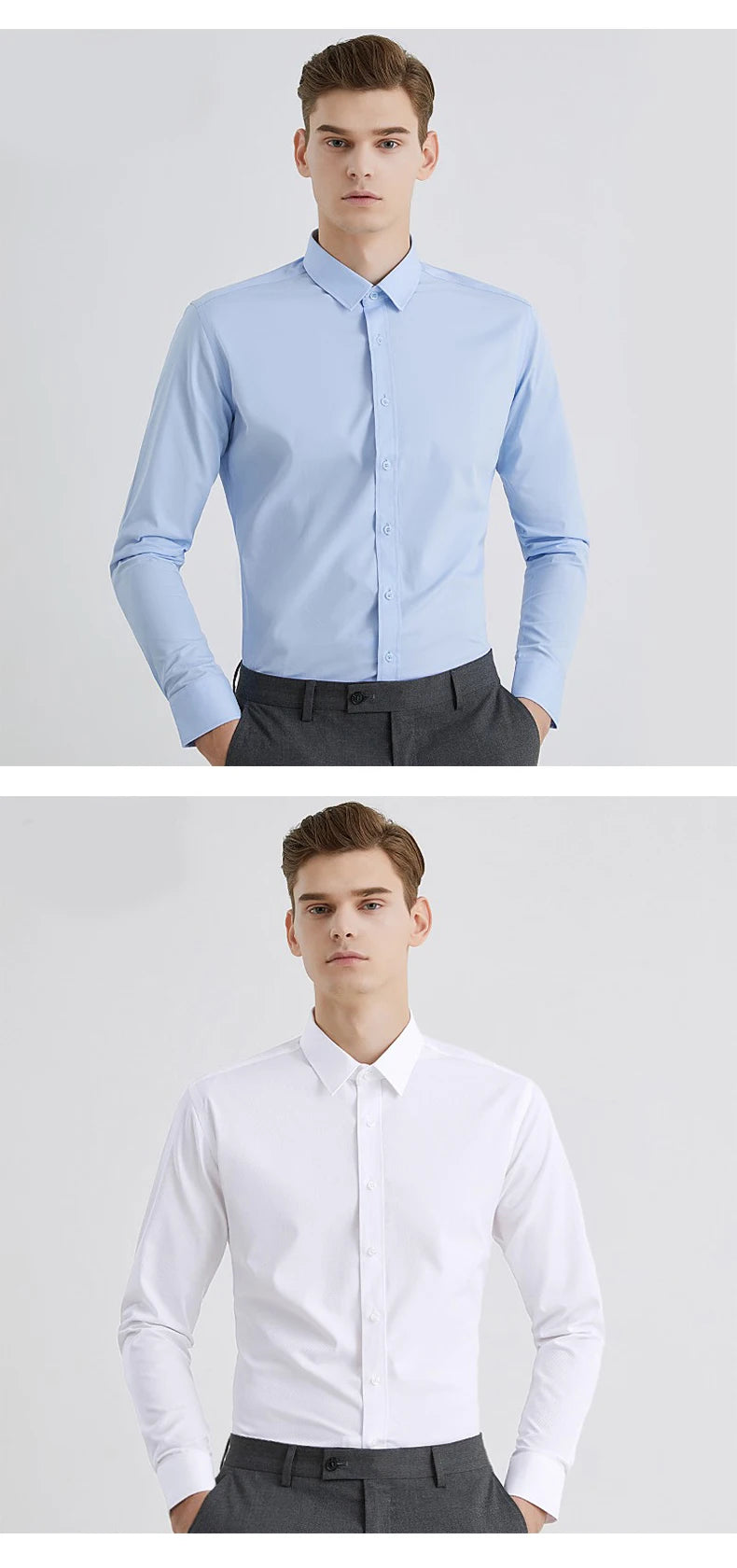 New Anti-Wrinkle Men's Shirts Long Sleeve For Men Slim Fit Stretch Camisa Social Business Formal Blouse White Office Shirt S-5XL - BOC-WEAR