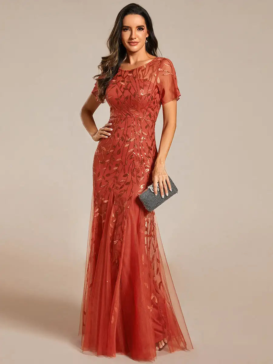Sequin High Slit Evening Gown