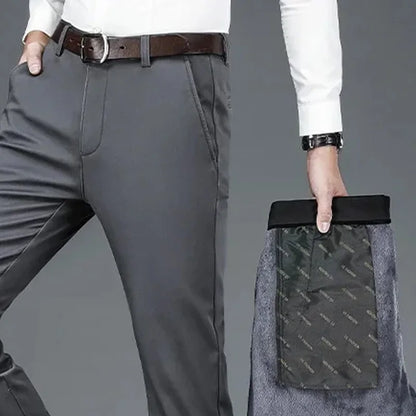 Men's autumn/winter fashionable business casual pants, elastic slim fit warm and plush suit pants, work clothes