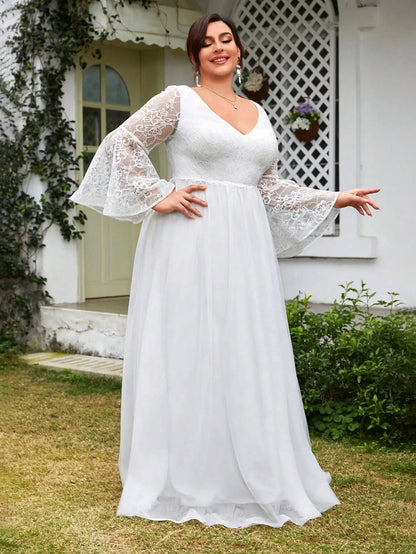 V-Neck Lace Mesh A-Line Wedding Dress