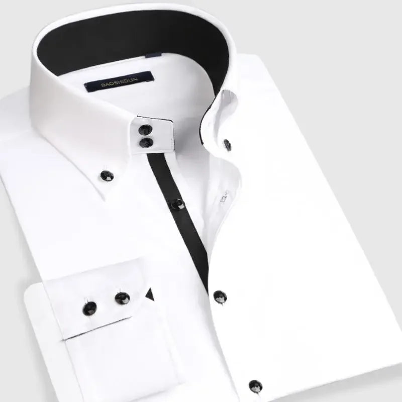 Premium Quality White Shirts for Men - Non-iron Wrinkle Resistant Dress Shirt Long Sleeve New Solid Male Clothing Black Navy - BOC-WEAR