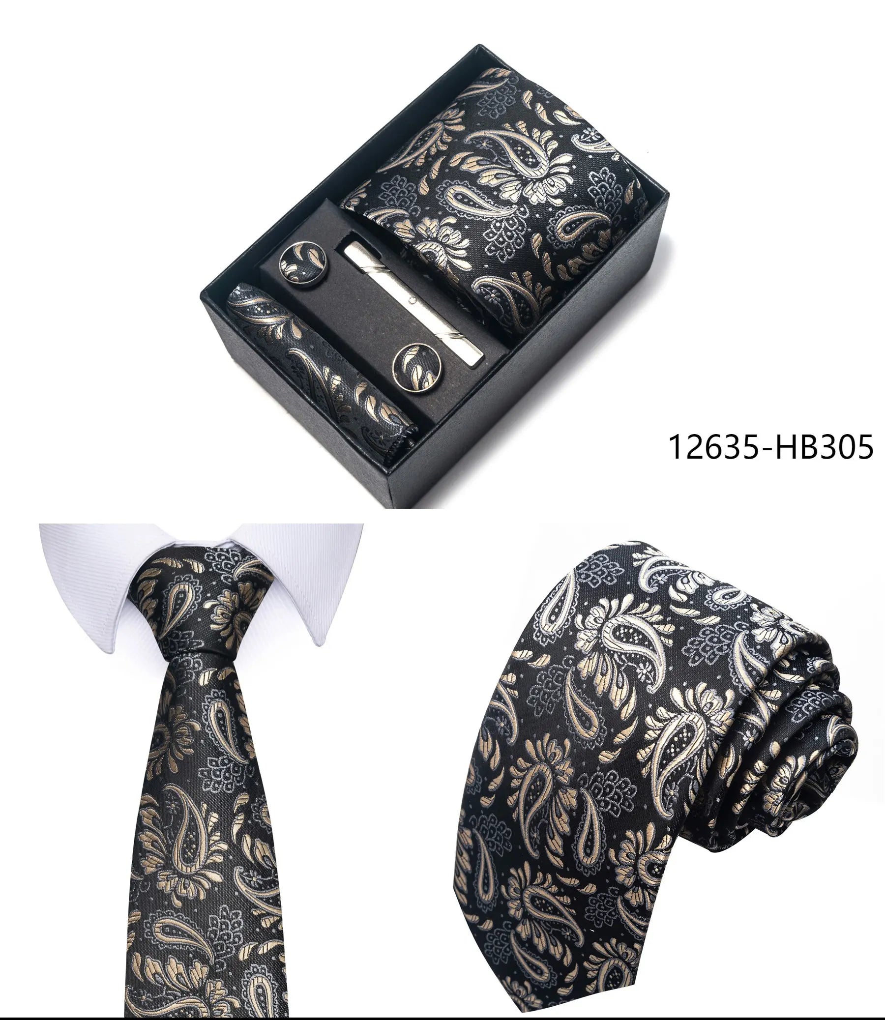 Premium Men's Tie Gift Set - 8cm Silk Necktie with Pocket Square, Cufflinks & Tie Clip - BOC-WEAR