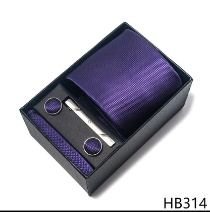 Premium Men's Tie Gift Set - 8cm Silk Necktie with Pocket Square, Cufflinks & Tie Clip - BOC-WEAR