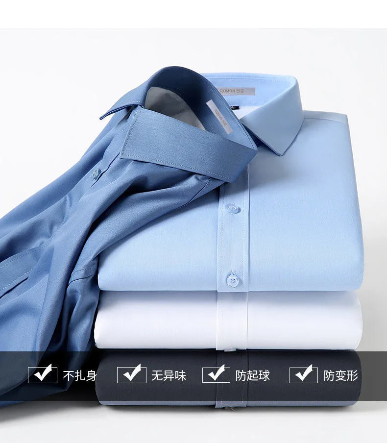 2025 Men's Autumn Winter Long Sleeve Shirts White Warm Fleece Stretch Shirt Formal Business Office Wear Dress Shirts Male M-5XL - BOC-WEAR