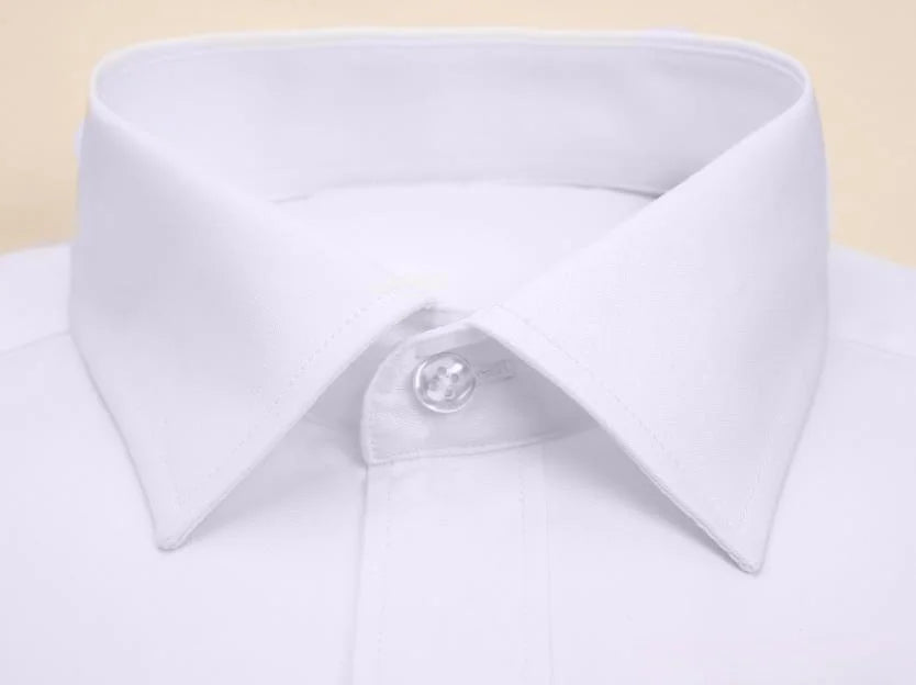 Men Shirt Long Sleeve Solid Basic Formal Dress Shirts Comfortable Business Social Standard-fit Easy-care Office White Shirt 5XL - BOC-WEAR