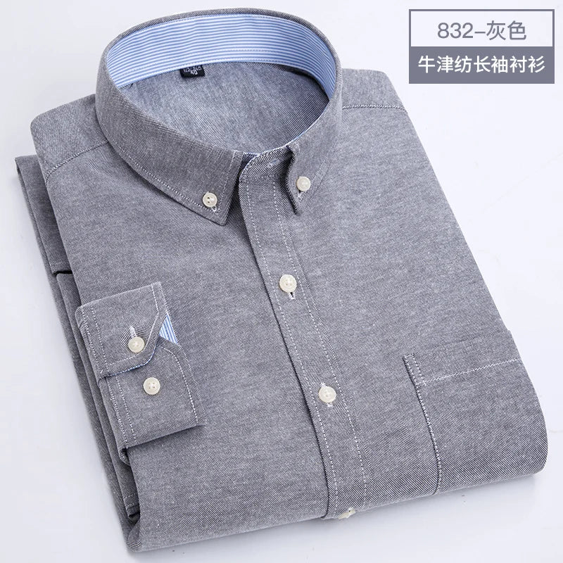 Men's long sleeve shirt Oxford woven casual non-ironing spring summer autumn slim top comfortable trend fashion with white shirt - BOC-WEAR
