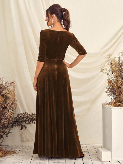 Mgiacy V-neck half-sleeve woven plush cross-ruffled evening ball dress Party dress Bridesmaid dress