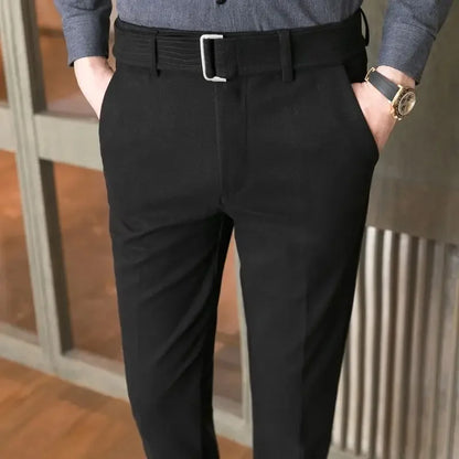 Straight Slim Fit Tressed Male Suit Trousers Social Tailoring Men's Summer Pants Stretch Business Elastic Clothing Promotion Hot