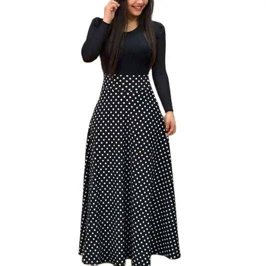 Women's Elegant Floral Maxi Dress - Retro Printed Long Sleeve Banquet Gown | S-5XL - BOC-WEAR