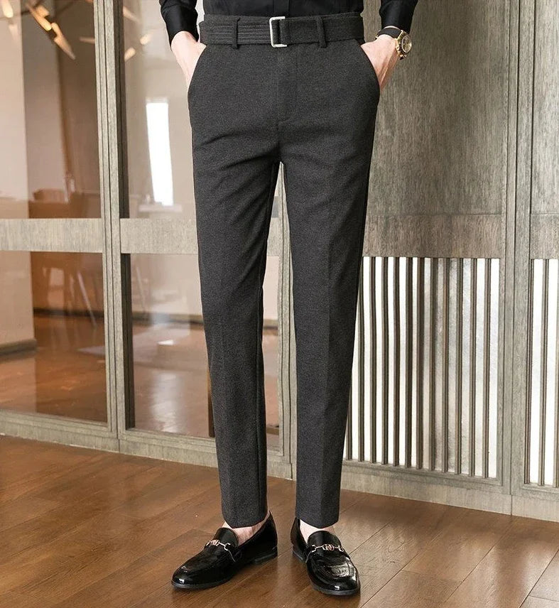 Straight Slim Fit Tressed Male Suit Trousers Social Tailoring Men's Summer Pants Stretch Business Elastic Clothing Promotion Hot