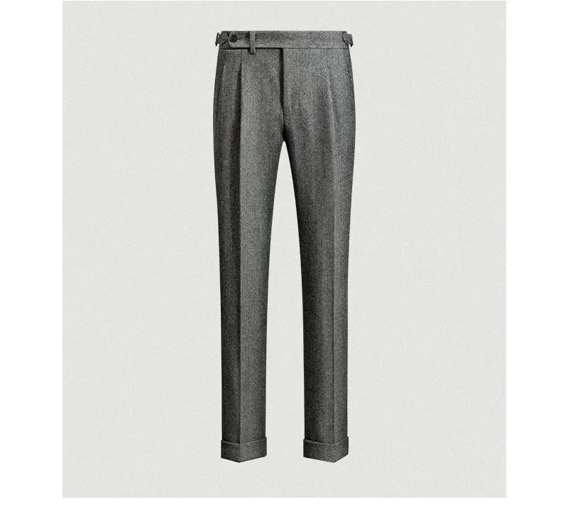 2025 Men's Autumn Winter Fashion High Waist Wool Trousers Male Tweed Casual Pockets Pants Men Long Straight Suit Pants