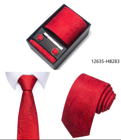 Premium Men's Tie Gift Set - 8cm Silk Necktie with Pocket Square, Cufflinks & Tie Clip - BOC-WEAR