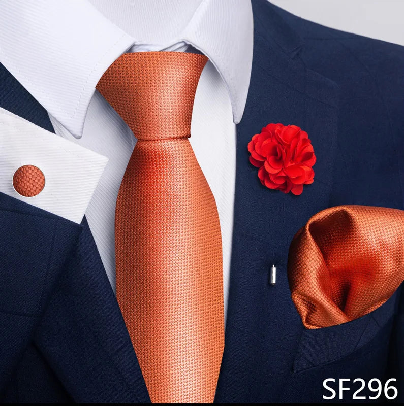 Luxury Men's Floral Tie Set - Black Gold Paisley Necktie with Pocket Square, Cufflinks & Brooch - BOC-WEAR