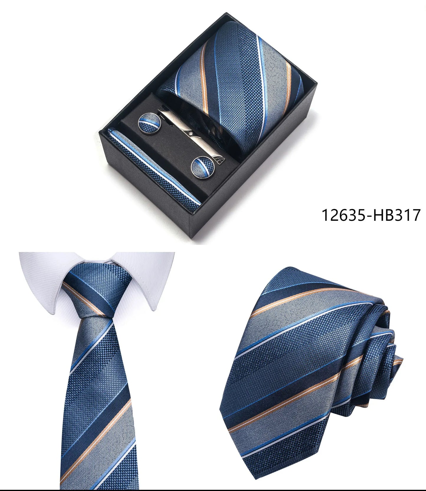 Luxury Brand 8 cm Tie Handkerchief Cufflink Clip Set For Men Wedding Gravata Suit Accessories Holiday Gift Box - BOC-WEAR