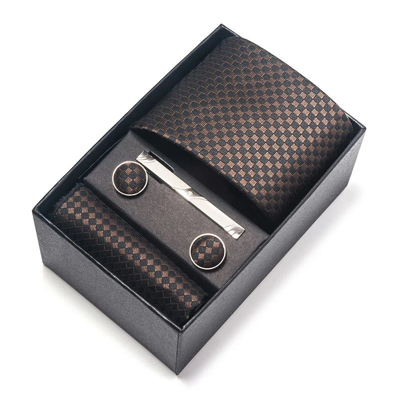 Premium Men's Tie Gift Set - 8cm Silk Necktie with Pocket Square, Cufflinks & Tie Clip - BOC-WEAR