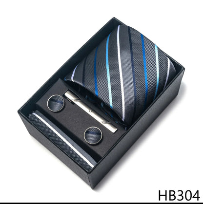 Luxury Brand 8 cm Tie Handkerchief Cufflink Clip Set For Men Wedding Gravata Suit Accessories Holiday Gift Box - BOC-WEAR