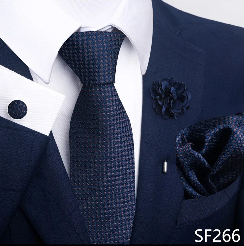 Luxury Men's Floral Tie Set - Black Gold Paisley Necktie with Pocket Square, Cufflinks & Brooch - BOC-WEAR