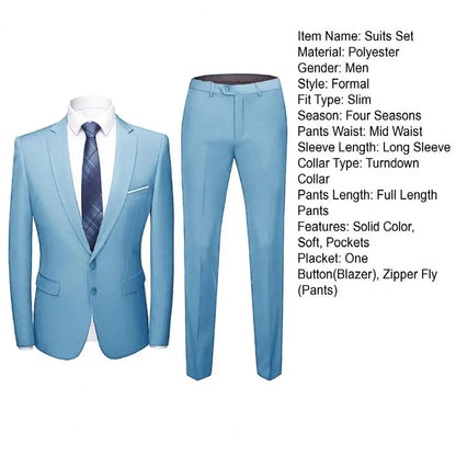 Wedding Suit For Men Set Elegant Blazers Formal 2 Pieces Full Jackets Pants Classic Business Coats 2024 - BOC-WEAR