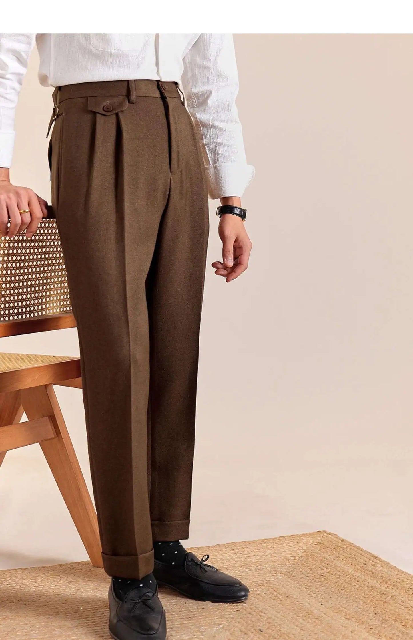 British Style High Waist Pants Warm Office-trousers Men Dress Pants Trousers 2025 Spring Men's Solid Color Suit Pant Straight