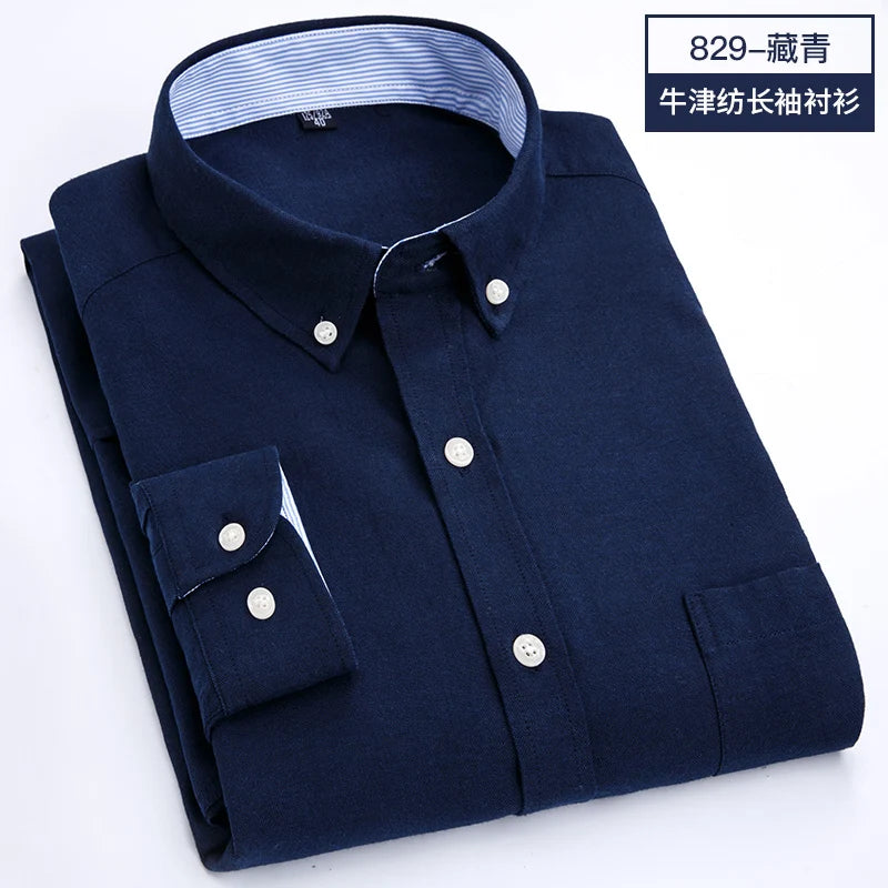Men's long sleeve shirt Oxford woven casual non-ironing spring summer autumn slim top comfortable trend fashion with white shirt - BOC-WEAR