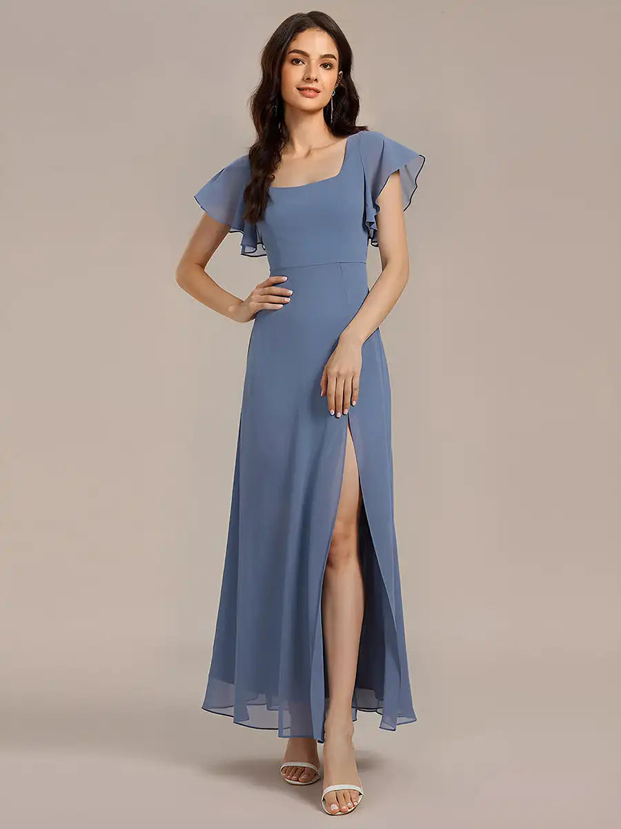 Elegant Evening Dress Short Sleeve Ruffle Backless Floor Length 2025 Ever Pretty of A-Line Light purple printFormal Dresses