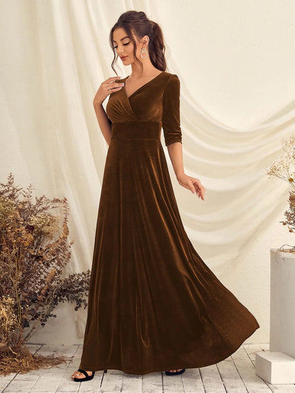 Mgiacy V-neck half-sleeve woven plush cross-ruffled evening ball dress Party dress Bridesmaid dress