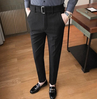 Straight Slim Fit Tressed Male Suit Trousers Social Tailoring Men's Summer Pants Stretch Business Elastic Clothing Promotion Hot